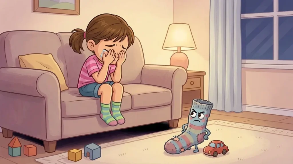 El Calcetín Benjamín - Niña llorando en la sala